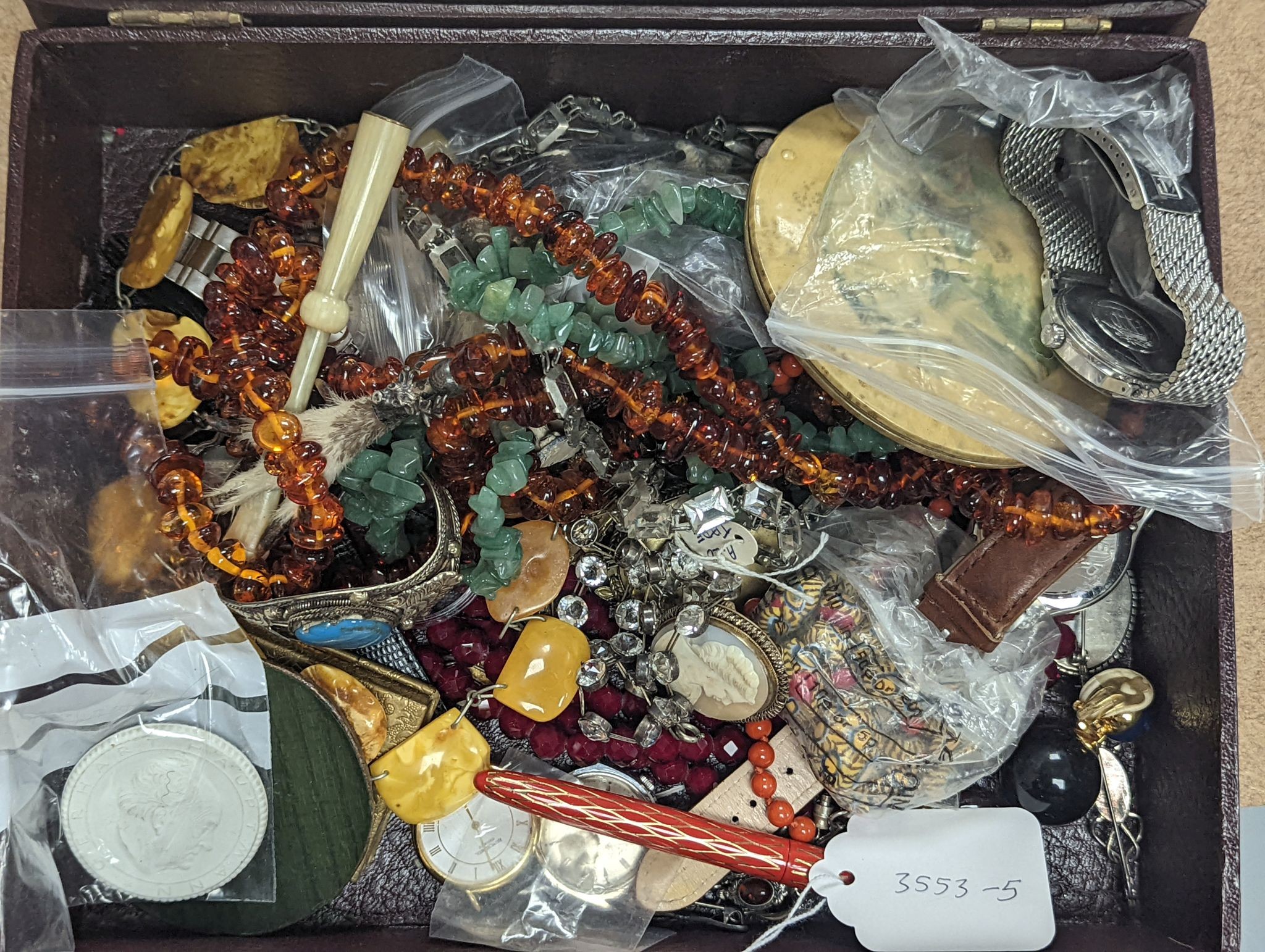 A group of costume jewellery, watches, miniatures etc.
